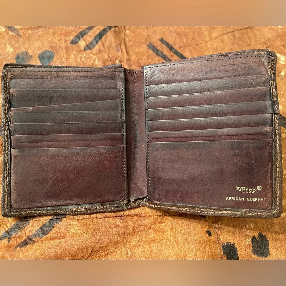 Vintage Bosca Authentic African Elephant Leather Bifold Wallet Dark Brown O/S